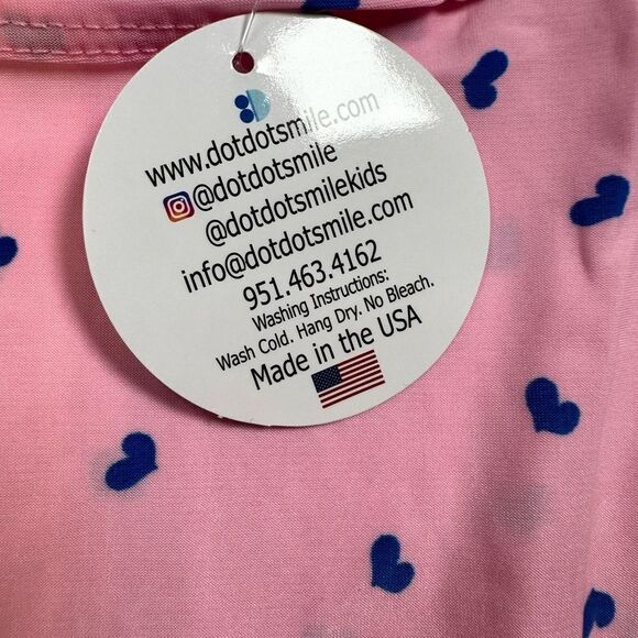 NWT Dot Dot Smile Toddler Girls Pink Dress Blue Hearts Cap Sleeve Fit & Flare 2T - Picture 3 of 6